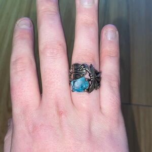 Elegant Blue Stone Floral Ring